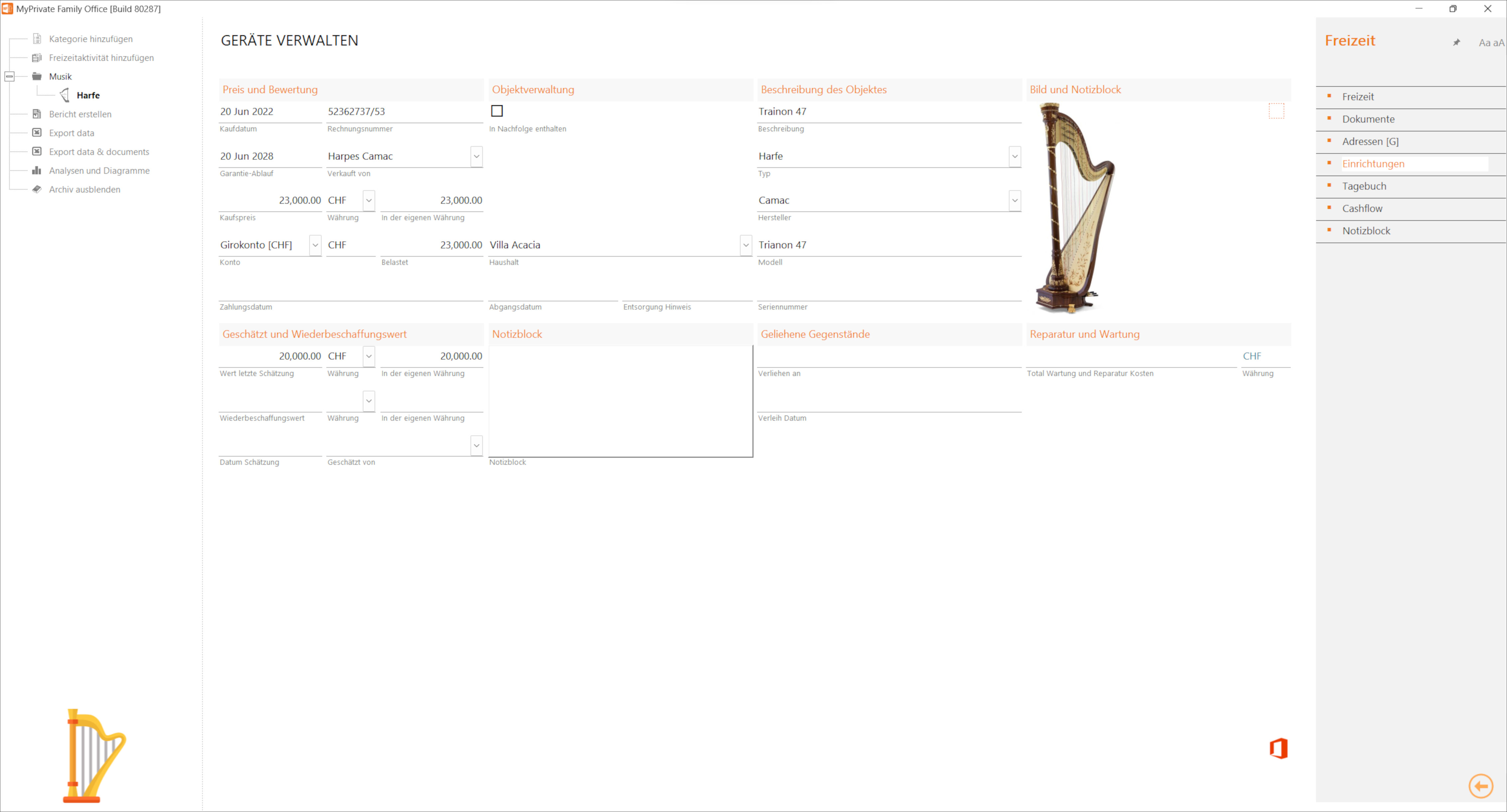 Beispiel für ein teures Musikinstrument mit Wartungskosten